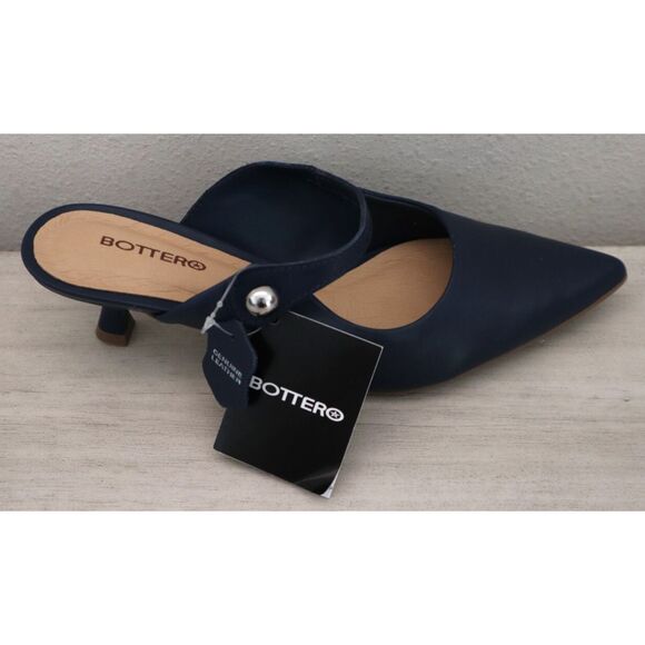 Bottero WMN Sz 8 Navy Blue Leather Botlivia Legacy Pointed Toe Kitten Heels - Picture 5 of 16